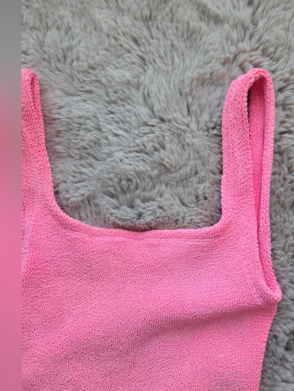 HUNZA G Crinkle Square Neck Bubblegum Swimsuit - Picture 8 of 16